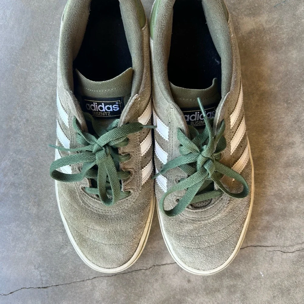 adidas Olive Green Busenitz Suede skate Sneakers with White Stripes - Picture 3 of 6